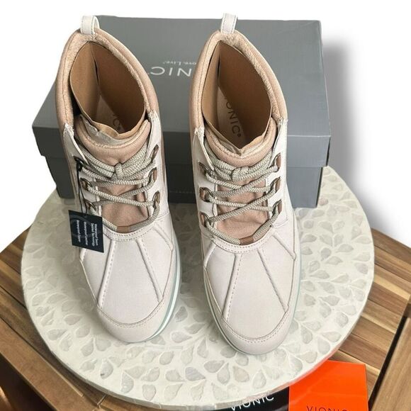 Vionic $170 Nolan Orthotic Waterproof Leather Canvas Arch Support Hiking Boots W - Picture 6 of 11